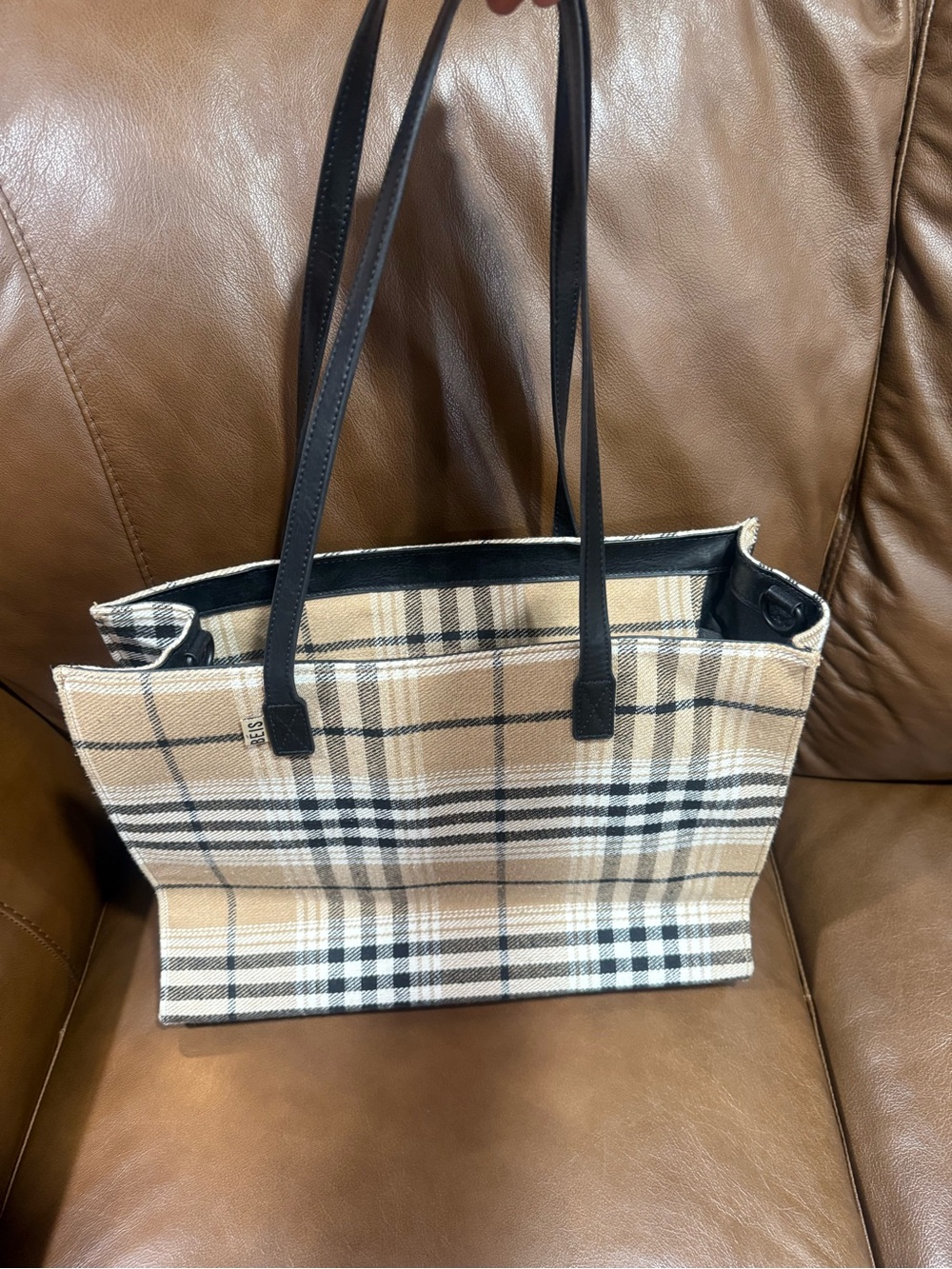 Classic Plaid Tote Bag in Beige and Black
